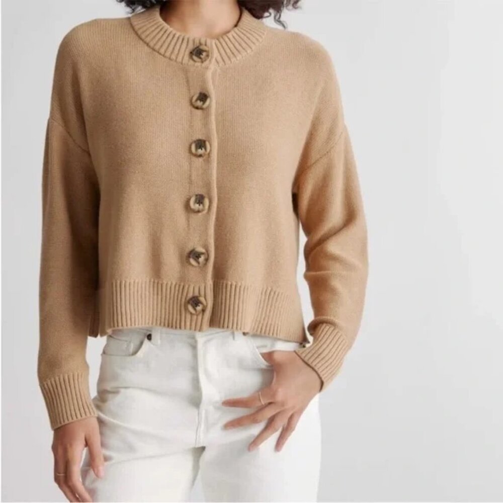 Cozy Tan Button-Up Sweater